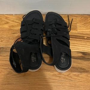 Black gladiator sandals with white soles US size 8.5